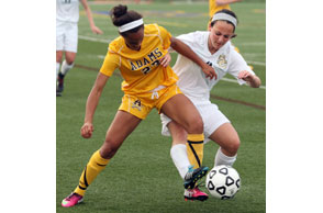 ALL TANGLED UP: Rochester Adams' Ryenn McAdory (left) and Rochester Stoney Creek's Allison Markaity fioght for possession during Tuesday's district contest. Photo | Larry McKee, www.lmckeephotography.com, lmckeephotographjy@comcast.net