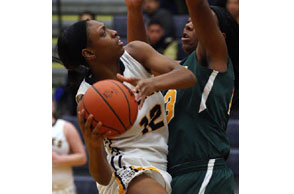 GOING UP STRONG: Clarkston'sErika Davenport powered her way to 14 points and 21 rebounds Monday against West Bloomfield. Photo | Larry McKee, www.lmckeephotography.com