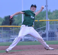 Reaching Back: Waterford Kettering senior Avery Dudek pitched a 1-0 gem in Tuesday's 1-0 district upset of Lake Orion.Staff Photo | Dan Stickradt